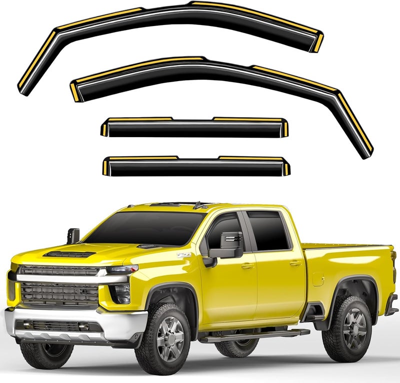 Deejecsun in-Channel Window Rain Guards Fit for Chevy Silverado/GMC Sierra 2500HD/3500HD 2020-2026 Crew Cab, Extra Durable Truck Window Deflectors Vent Visors Vent Shades Exterior Car Accessories - Image 1